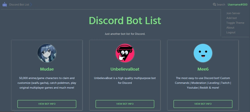 Demo for Discord Bot List